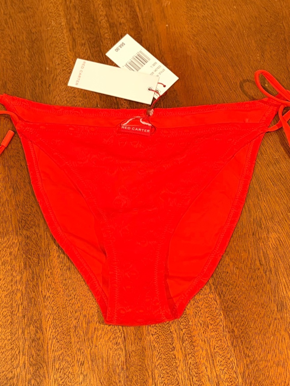 NWT $68 Red Carter Scorching Hot Red Eyelit Tie Side Bikini Bottom Size L
